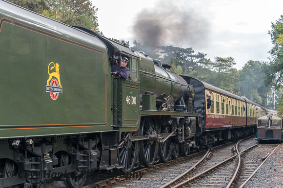 LMS Royal Scot Class leader 46100 Royal Scot arrives at Bewdley with the days first train from Kidderminster