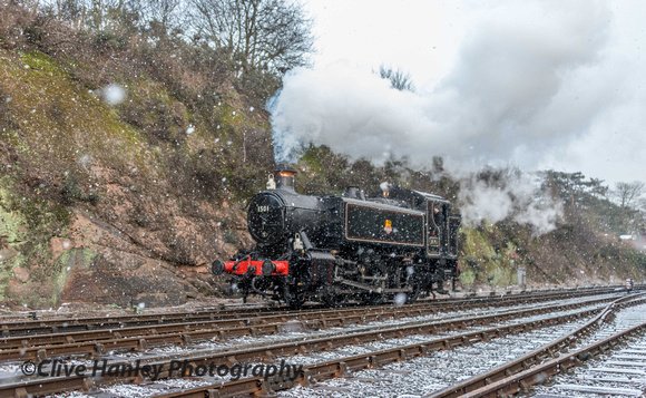 ...but another sudden snow shower fell as 1501 moved back to Bewdley station.