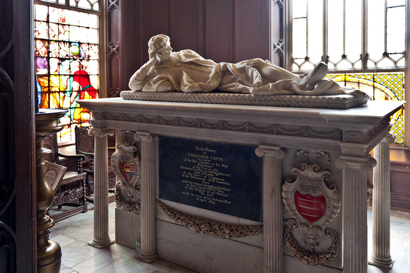 In the chapel lies the memorial to Chaloner Chute (died 1659)