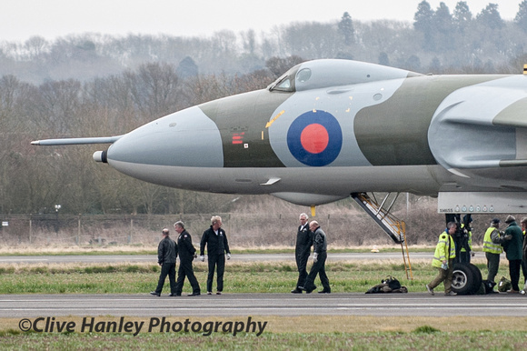 OK - Could you line up over here for me please? XH558 crew members -  Barry Masefield, Andy Marson, Bill Perrins, Bill Ramsey together with Martin Withers face the wrong way.