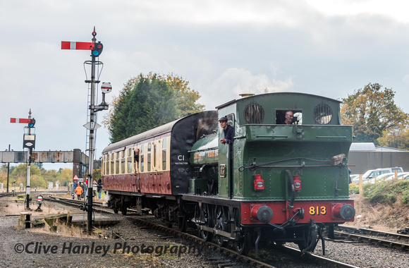 No 813 appeared from Bewdley on a footplate experience run hauling a single carriage.