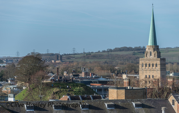 The castle mound can be seen in this shot taken from Carfax Tower.