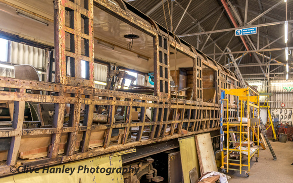 Inside Bewdley carriage works a full strip down is being undertaken.