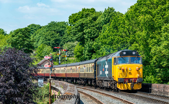 Class 50 no 50049 crosses the south viaduct with the 12.06 from Bridgnorth
