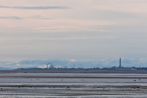 Across the River Ribble estuary is Blackpool with its Tower (under repair) and fairground rides.