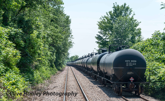 A train of crude oil tanks.