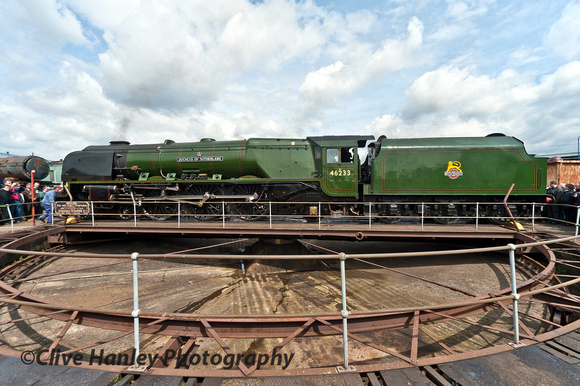 A change of lens to a wide angle enabled me to capture the whole length of the locomotive on the turntable.