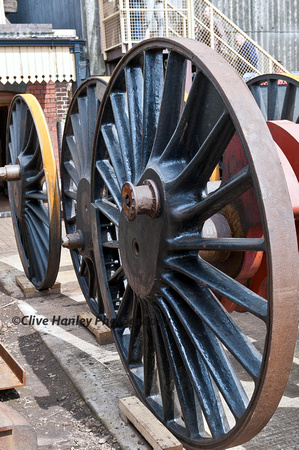 A closer shot of the driving wheels for Nunney Castle. New tyres are about to be fitted.