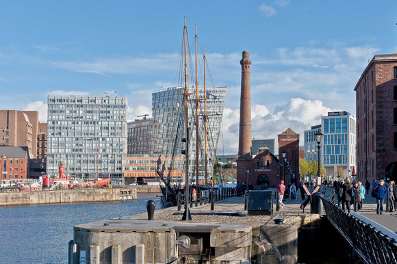 A view inland across the bridge that connects the Albert Dock with Canning half-tide dock.