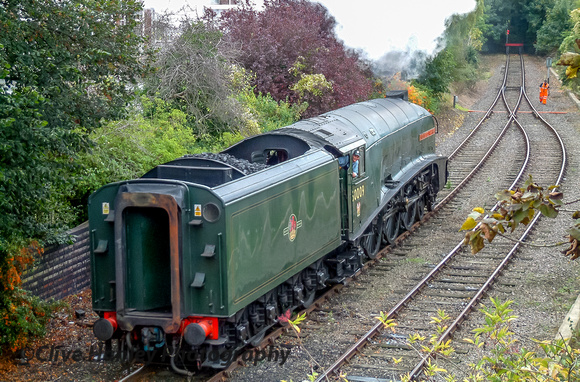 After moving into the headshunt 60009 reverses back through the station.
