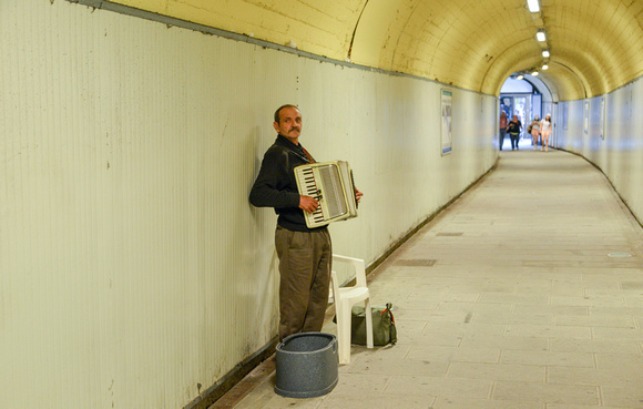 A long tunnel walk was home to a street entertainer.