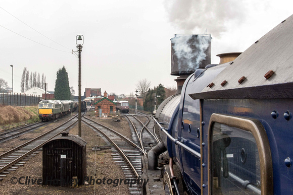 6023 King Edward II approaches the water column at Loughborough.