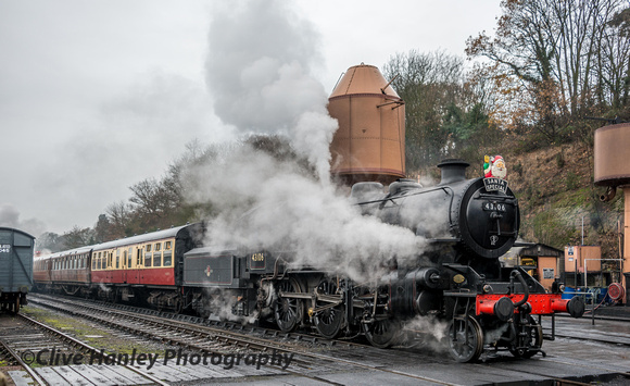 Ivatt 2-6-0 no 43106 has arrived at Bewdley from Arley.