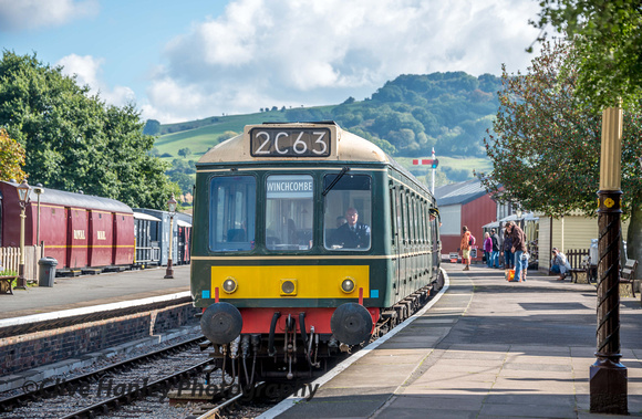 The DMU arrives at Winchcombe. I didn't have to get up from the table to take this shot!