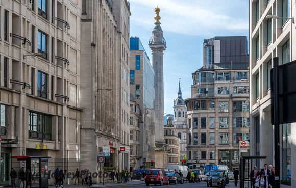 The Monument (to the Great Fire of London 1666) as seen from Gracechurch Street