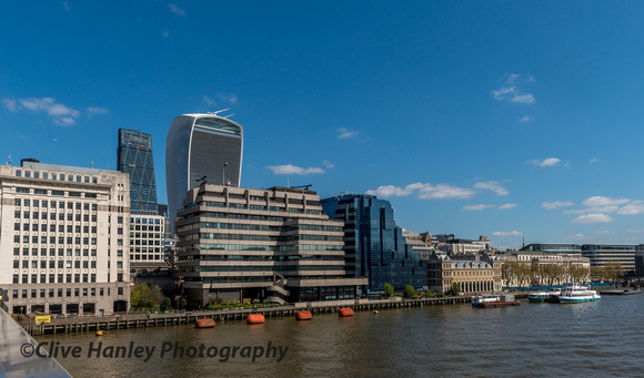 The "Cheese Grater" & "Walkie Talkie" buildings as seen from London Bridge.