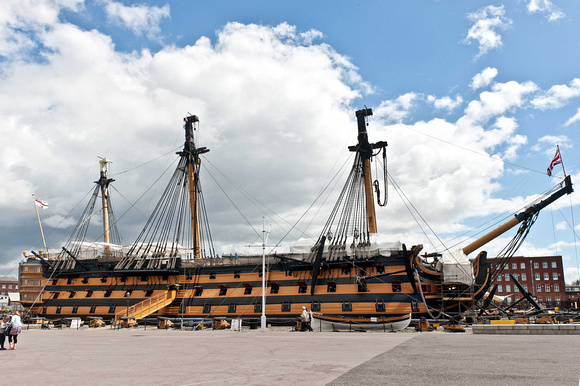 Significant maintenance is being done on HMS Victory. All the main masts have been dismantled.