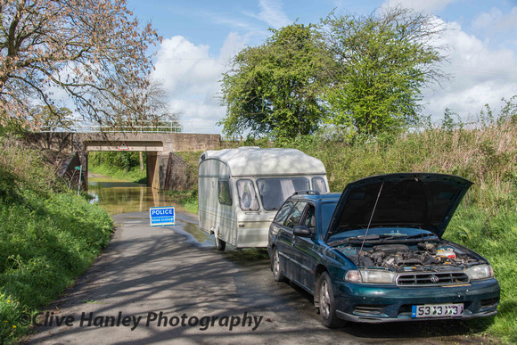 Poor Brian of Chippenham Home Guard got his car/caravan combo washed out on Friday evening when he drove through under the bridge at Didbrook.