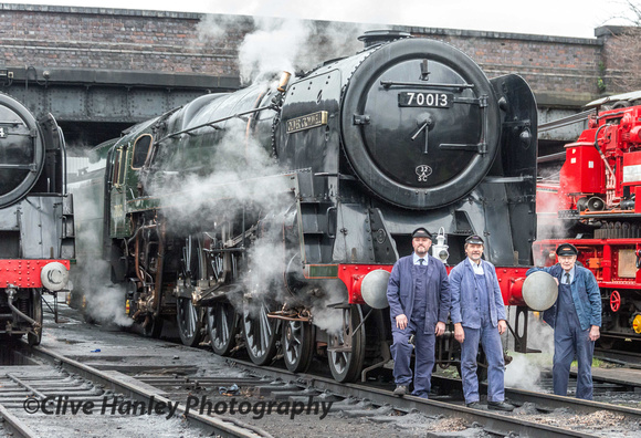 The crew pose for me with Britannia Class loco no 70013 Oliver Cromwell