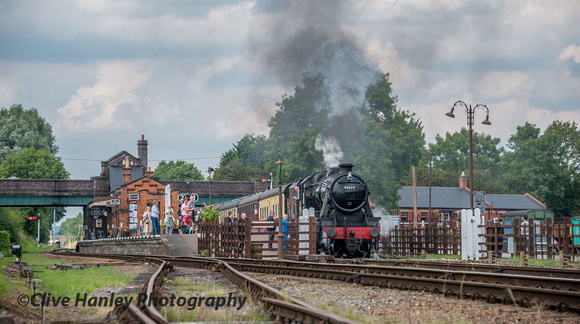 Stanier 8F no 48624 departs from Quorn with the 13.50 from Loughborough for Leicester.