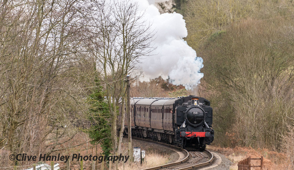 Hawksworth Pannier tank loco no 1501 accelerates away from the "Sterns" speed restriction.