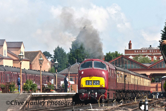 Warship no D821 Greyhound commences its departure from Kidderminster with the 2nd train of the day.