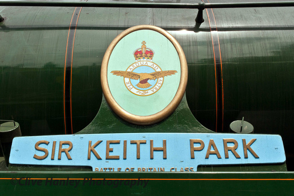 The nameplate for 34053 Sir Keith Park