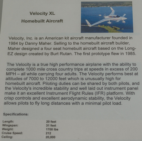 Detail of Velocity XL Homebuilt Aircraft