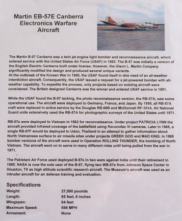 Martin EB-57E Canberra Electronics Warfare Aircraft details