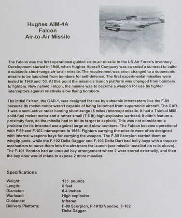 Hughes AIM-4A Falcon Air to Air Missile detail