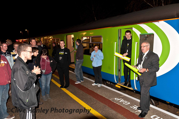 An auction of destination blinds was held on the platform at Startford raising a healthy £30 for the charity.