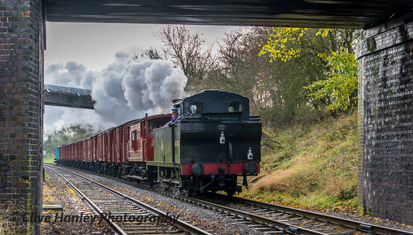 Jinty no 47406 is about to pass beneath Kinchley lane bridge.