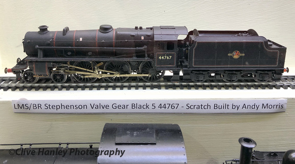 A superb model of the unique Stanier Black 5 no 44767 with Stephenson Link Motion.