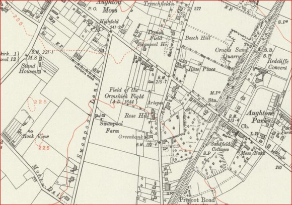 This map from 1926 shows Aughton Park station but Crooks Sand Quarry and related sidings have moved!
