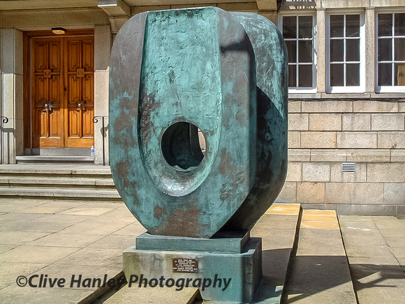 A Barbara Hepworth sculpture outside St.Ives town hall