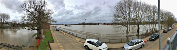 The River Severn on the left and the horse racing track on the right.