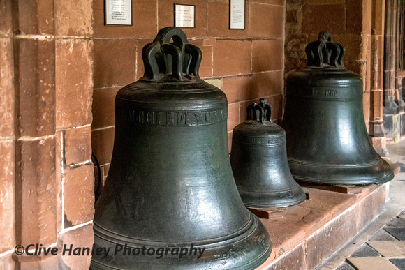 These bells are on display around the cloisters.