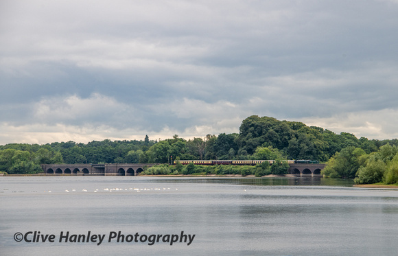 92214 is seen crossing Swithland reservoir viaducts.