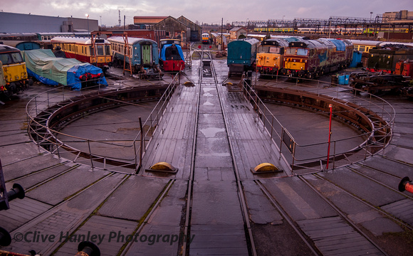 A view over the Tyseley turntable. The light was very strange that day.