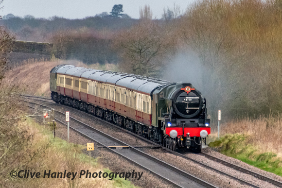 Stanier "Royal Scot" Class loco no 46100 Royal Scot approaches hauling the Valentines Day trip.