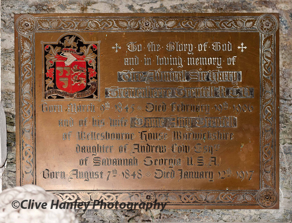 In Loving Memory of Vice Admiral Sir Harry Tremenheere Grenfall KCB   b.9/03/1845 d.19/02/1906 and of his wife Dame Amy Grenfell of Wellesbourne House, Warwickshire daughter of Andrew Low Esq of ...