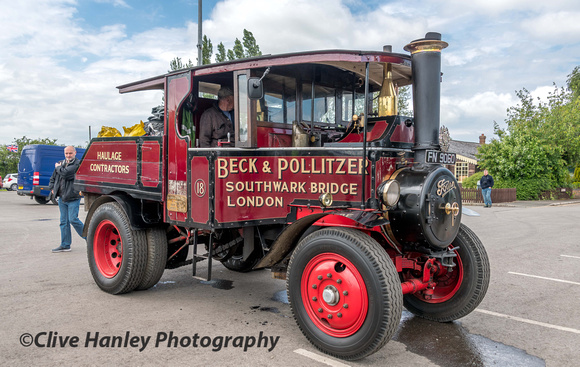 A superb steam powered road going Foden tractor unit in Beck & Pollitzer livery was standing in the yard.