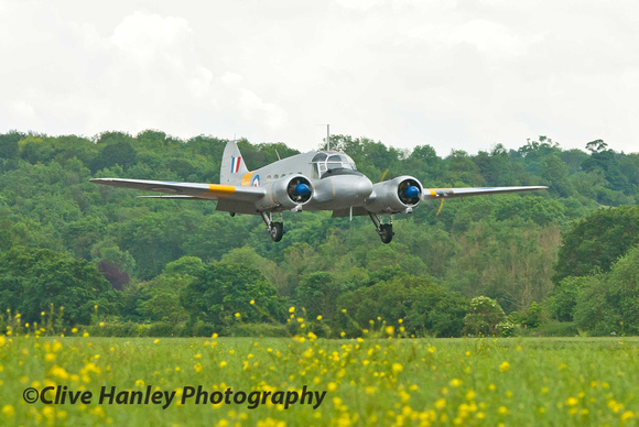 11.05am. G-VROE Avro 652A Anson T21 arrives from Coventry for display.