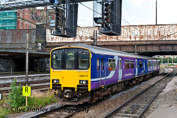 Unit 150117 arrives from Blackpool South with the 16.05 service to Colne.