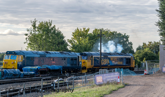 50035 Ark Royal with 50049 Defiance starting up its engine.