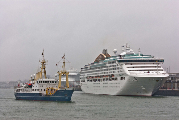 The Patricia inspects Oceana. The ship was named by The Princess Royal in 2003.