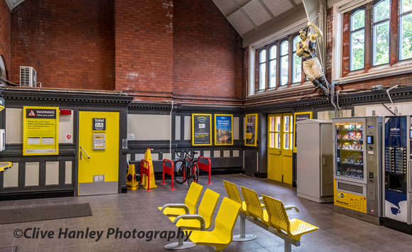 The ticket hall at New Brighton station with a most unexpected statue!