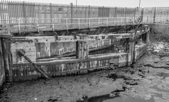 The rotting lock gates at the entrance to Princes half-tide dock.