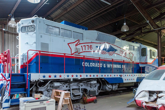 GP7 no 102 was transformed into the "PATRIOT" by the Colorado & Wyoming works staff + all the fiddly bits by Pueblo Museum volunteers.