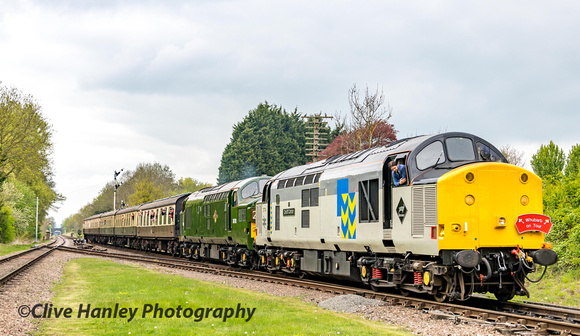 The 16.20 double-headed Class 37 arrives at Quorn